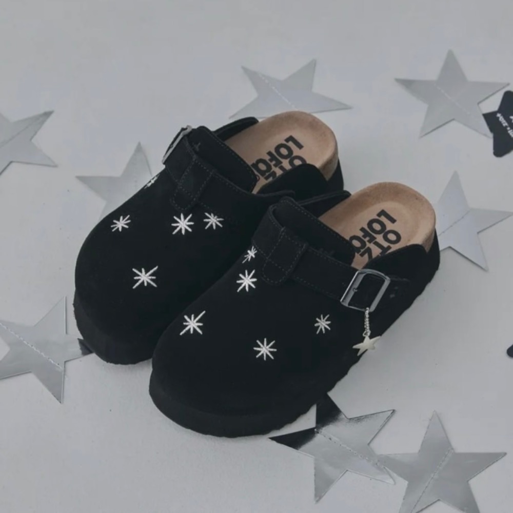 【BKS】韓國🇰🇷OTZ x LOFA SEOUL黑色 牛皮星星包頭拖鞋/厚底/韓國代購-細節圖2
