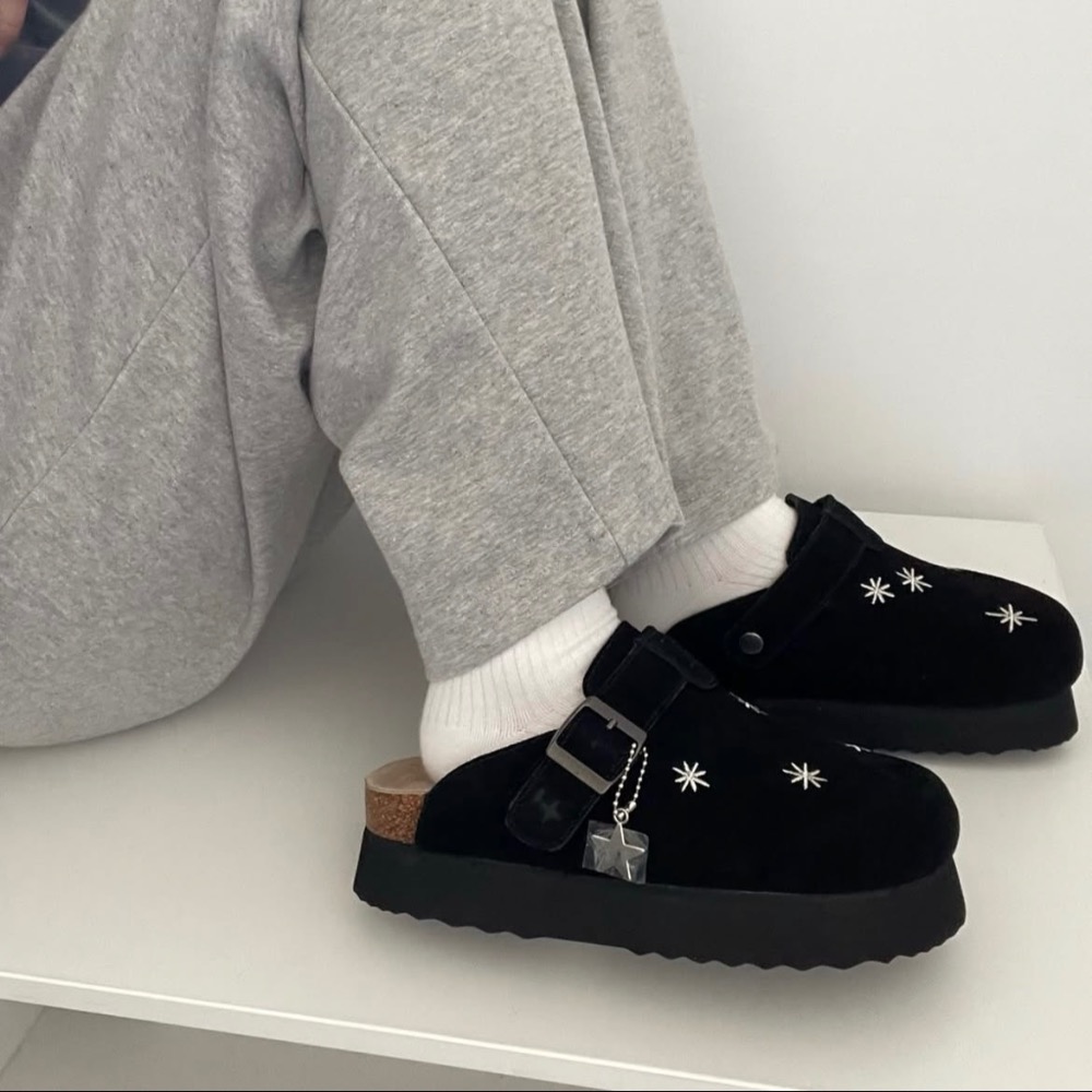【BKS】韓國🇰🇷OTZ x LOFA SEOUL黑色 牛皮星星包頭拖鞋/厚底/韓國代購-細節圖5