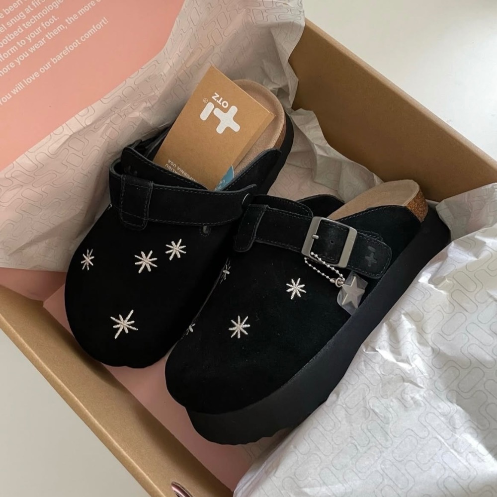 【BKS】韓國🇰🇷OTZ x LOFA SEOUL黑色 牛皮星星包頭拖鞋/厚底/韓國代購-細節圖3