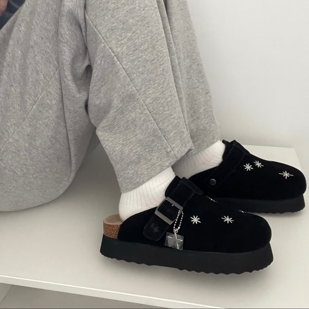 【BKS】韓國🇰🇷OTZ x LOFA SEOUL黑色 牛皮星星包頭拖鞋/厚底/韓國代購-細節圖5