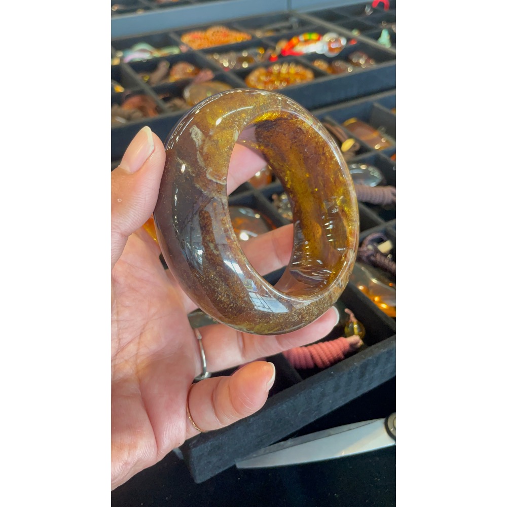 緬甸琥珀-金沙蜜金珀手鐲-細節圖5