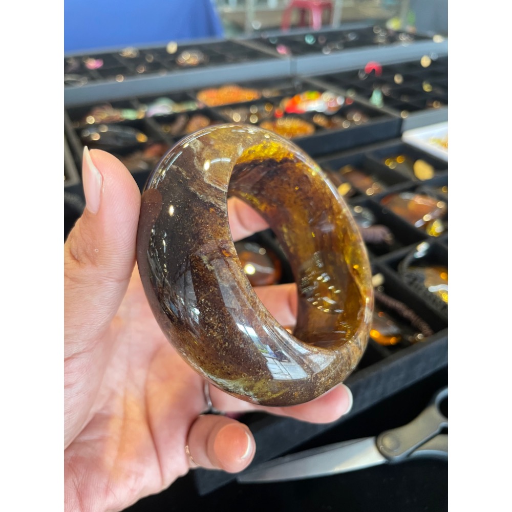 緬甸琥珀-金沙蜜金珀手鐲-細節圖6