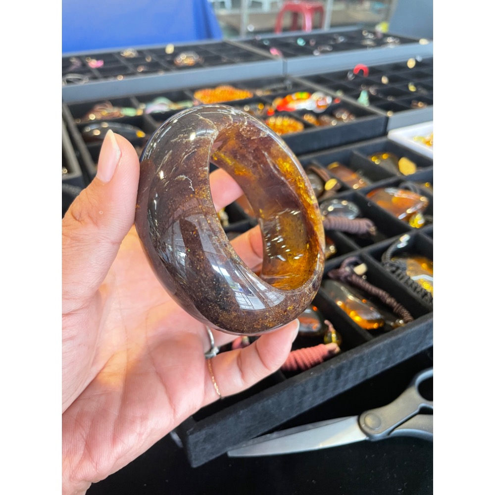 緬甸琥珀-金沙蜜金珀手鐲-細節圖7