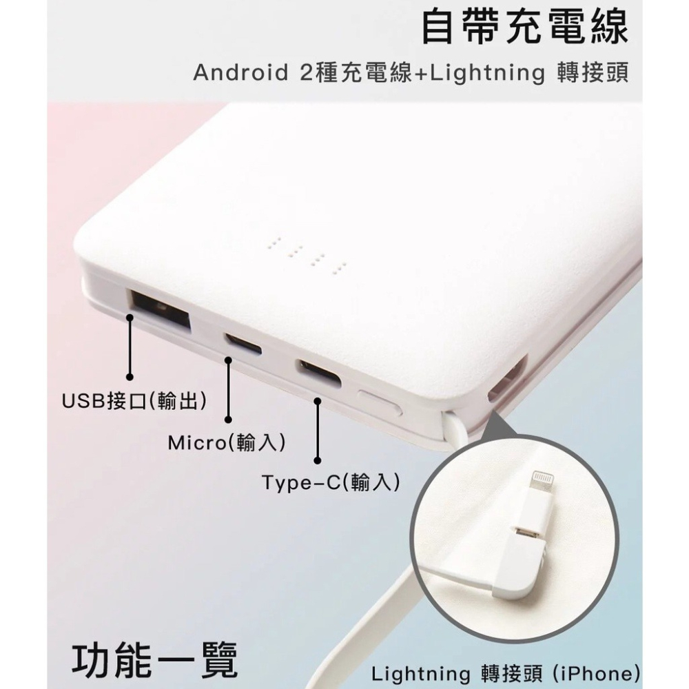 3頭 Type C/ lightning / microUSB 自帶充線 iPhone Andriod 10000mAh-細節圖3