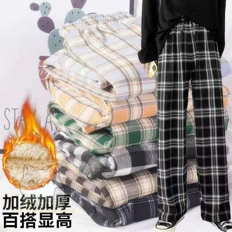 秋冬褲 格子褲 學生褲 高腰褲 寬松褲 直筒褲 格子 加絨褲 加厚 保暖 休閒褲 闊腿褲 百搭 薄款 夏季款-細節圖3