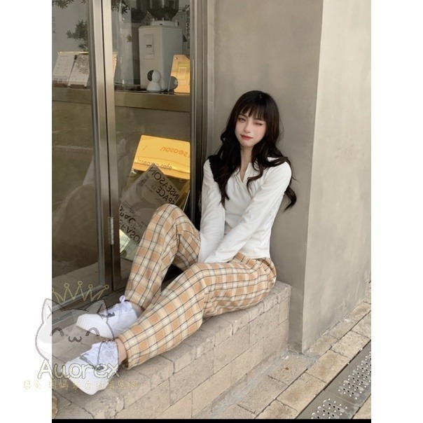 秋冬褲 格子褲 學生褲 高腰褲 寬松褲 直筒褲 格子 加絨褲 加厚 保暖 休閒褲 闊腿褲 百搭 薄款 夏季款-細節圖5