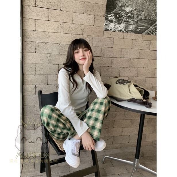 秋冬褲 格子褲 學生褲 高腰褲 寬松褲 直筒褲 格子 加絨褲 加厚 保暖 休閒褲 闊腿褲 百搭 薄款 夏季款-細節圖7