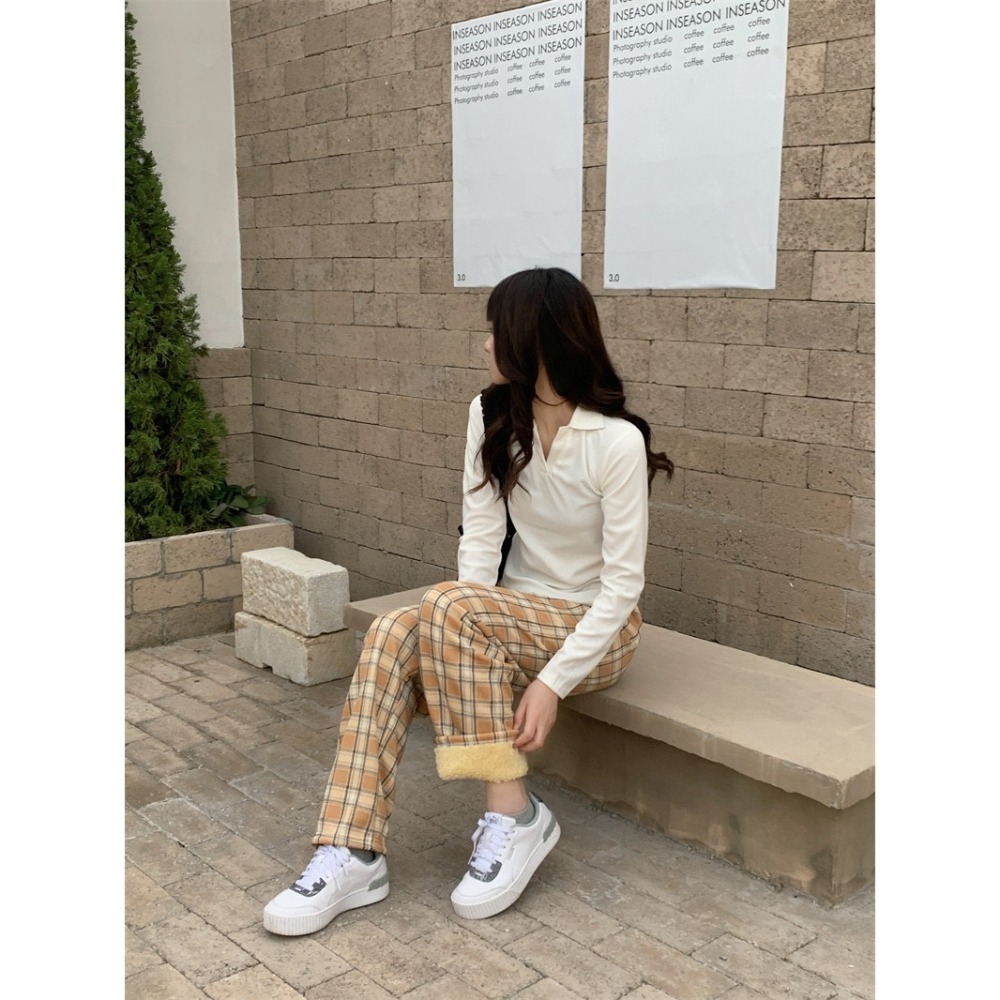 秋冬褲 格子褲 學生褲 高腰褲 寬松褲 直筒褲 格子 加絨褲 加厚 保暖 休閒褲 闊腿褲 百搭 薄款 夏季款-細節圖9