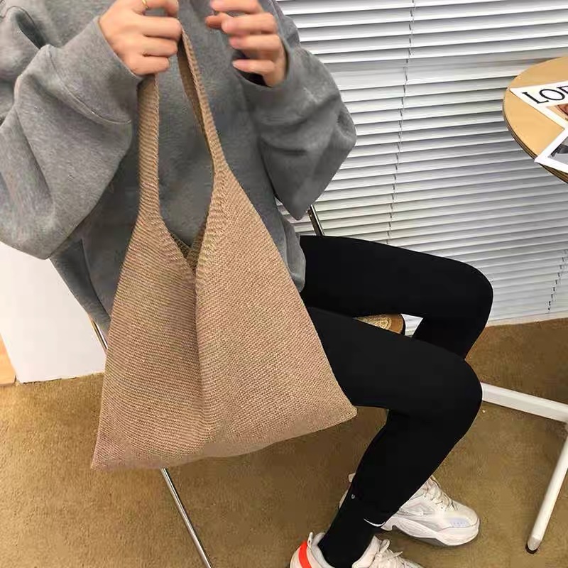 韓國ins 復古 針織手提袋 文青 輕便 托特包 編織包 手提包 側背包 小包 毛線包 托特包 手提包 簡約 氣質 時尚-細節圖4