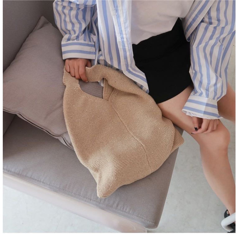 韓國ins 復古 針織手提袋 文青 輕便 托特包 編織包 手提包 側背包 小包 毛線包 托特包 手提包 簡約 氣質 時尚-細節圖6