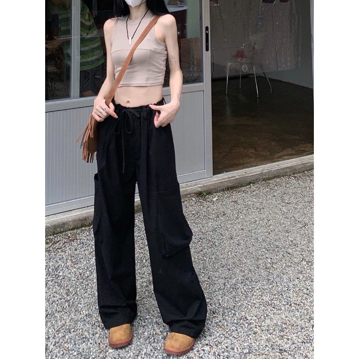 工裝褲 好面料 多巴胺 甜酷 抽繩 寬鬆褲子 粉色工裝褲 工裝褲 長褲 闊腿褲 女裝 LISA BLACKPINK-細節圖11