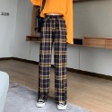 韓版 格子褲 格紋褲 百搭款 休閒長褲 直筒褲 女生褲子 黑格紋 寬褲 高腰顯腿長 顯瘦 格紋長褲 加絨 內刷毛 秋冬褲-規格圖2