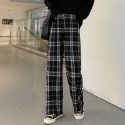 韓版 格子褲 格紋褲 百搭款 休閒長褲 直筒褲 女生褲子 黑格紋 寬褲 高腰顯腿長 顯瘦 格紋長褲 加絨 內刷毛 秋冬褲-規格圖3