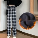 韓版 格子褲 格紋褲 百搭款 休閒長褲 直筒褲 女生褲子 黑格紋 寬褲 高腰顯腿長 顯瘦 格紋長褲 加絨 內刷毛 秋冬褲-規格圖9