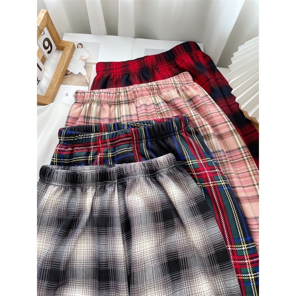 2024 新四色 秋冬褲 格子褲 學生褲 高腰褲 寬松褲 直筒褲 格子 加絨褲 加厚 保暖 休閒褲 闊腿褲 百搭-細節圖3