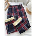 2024 新四色 秋冬褲 格子褲 學生褲 高腰褲 寬松褲 直筒褲 格子 加絨褲 加厚 保暖 休閒褲 闊腿褲 百搭-規格圖10