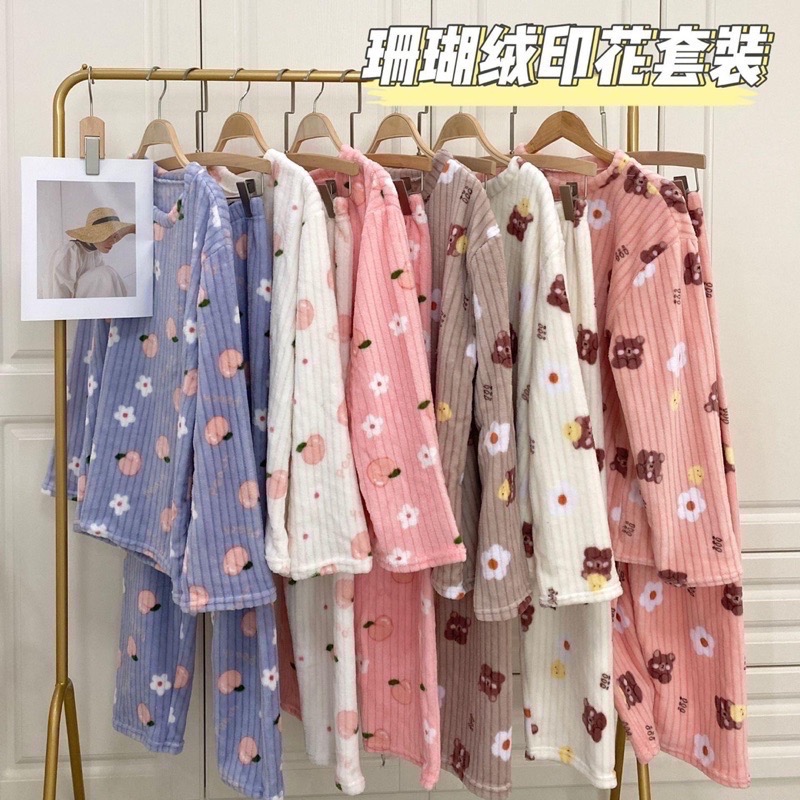 時尚 家居服 女睡衣 珊瑚絨 秋冬睡衣 冬季睡衣 暖暖套裝 居家服 休閒套裝 睡衣套裝 2023 秋冬 寬鬆睡衣-細節圖2