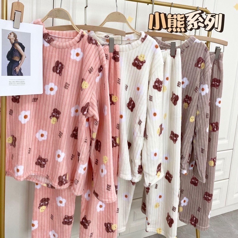 時尚 家居服 女睡衣 珊瑚絨 秋冬睡衣 冬季睡衣 暖暖套裝 居家服 休閒套裝 睡衣套裝 2023 秋冬 寬鬆睡衣-細節圖3