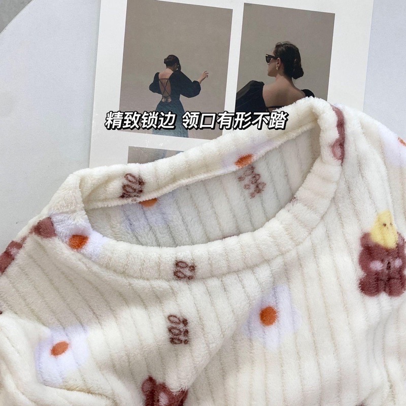 時尚 家居服 女睡衣 珊瑚絨 秋冬睡衣 冬季睡衣 暖暖套裝 居家服 休閒套裝 睡衣套裝 2023 秋冬 寬鬆睡衣-細節圖7