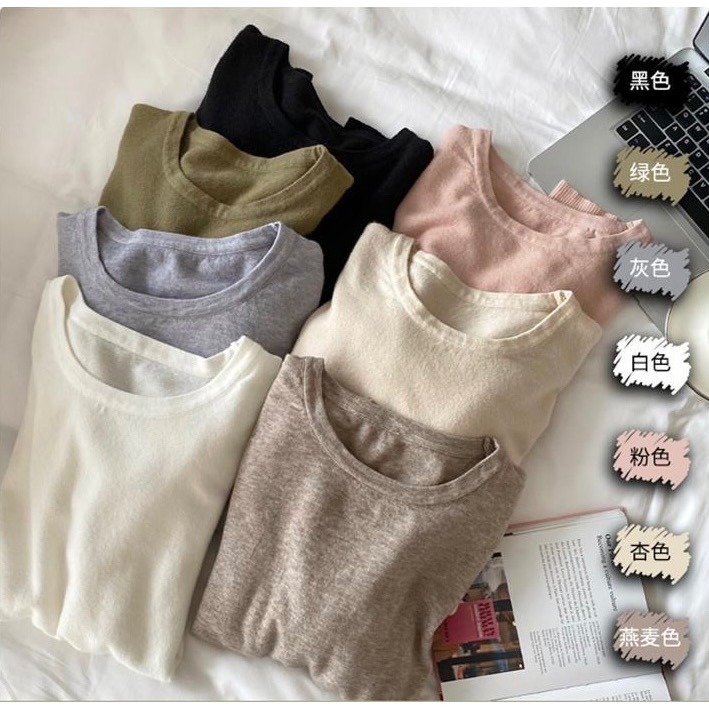 軟綿 七色 仿羊毛 針織長袖上衣 圓領 薄款針織上衣 包心紗上衣 羊絨上衣 圓領 素色 長袖上衣 軟濡 秋冬 2023-細節圖2