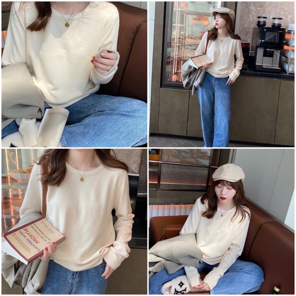 軟綿 七色 仿羊毛 針織長袖上衣 圓領 薄款針織上衣 包心紗上衣 羊絨上衣 圓領 素色 長袖上衣 軟濡 秋冬 2023-細節圖8