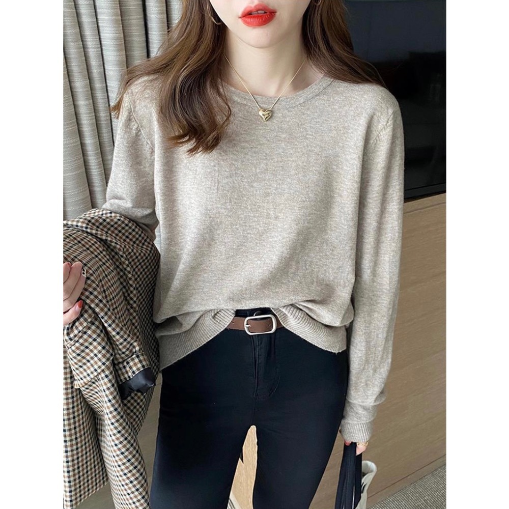 軟綿 七色 仿羊毛 針織長袖上衣 圓領 薄款針織上衣 包心紗上衣 羊絨上衣 圓領 素色 長袖上衣 軟濡 秋冬 2023-細節圖10