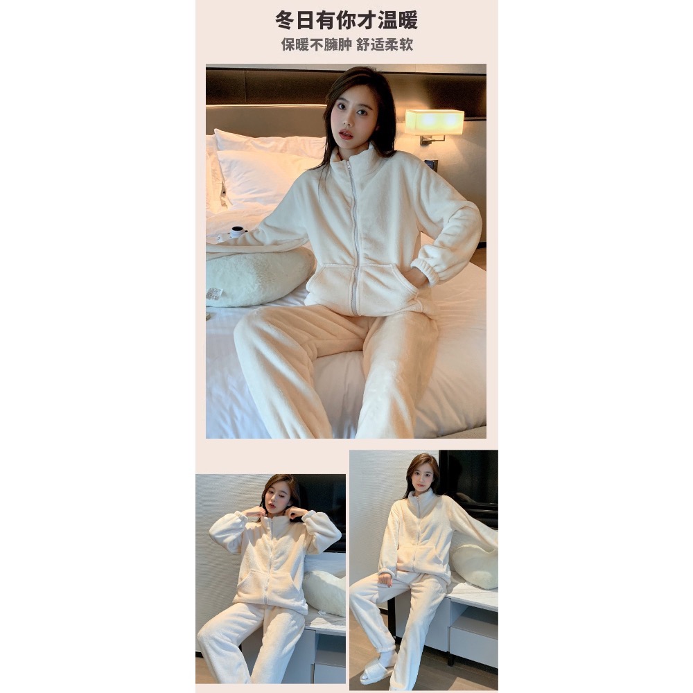 秋冬睡衣 女睡衣 長袖睡衣 暖暖水衣 睡衣套裝  女居家服 家居服 珊瑚絨 兩件套裝 可外穿 女睡衣 保暖睡衣-細節圖2