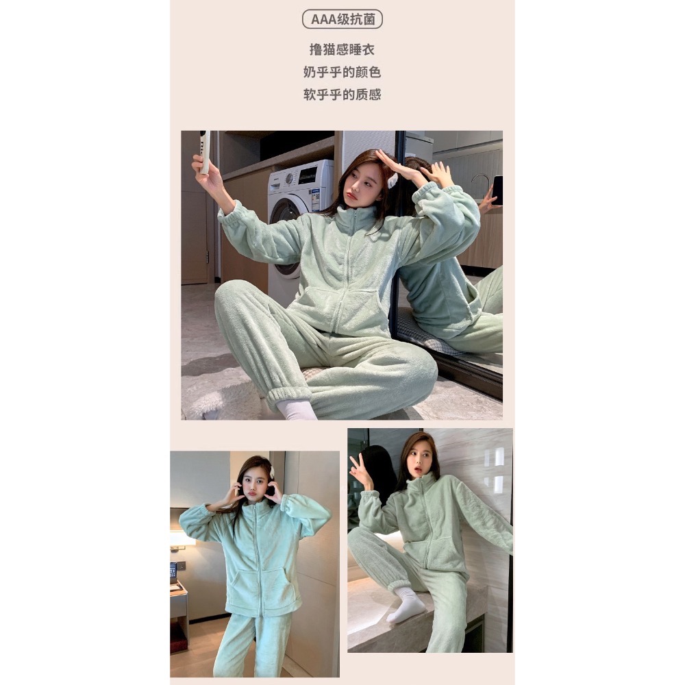 秋冬睡衣 女睡衣 長袖睡衣 暖暖水衣 睡衣套裝  女居家服 家居服 珊瑚絨 兩件套裝 可外穿 女睡衣 保暖睡衣-細節圖4