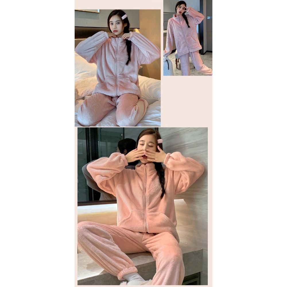 秋冬睡衣 女睡衣 長袖睡衣 暖暖水衣 睡衣套裝  女居家服 家居服 珊瑚絨 兩件套裝 可外穿 女睡衣 保暖睡衣-細節圖6