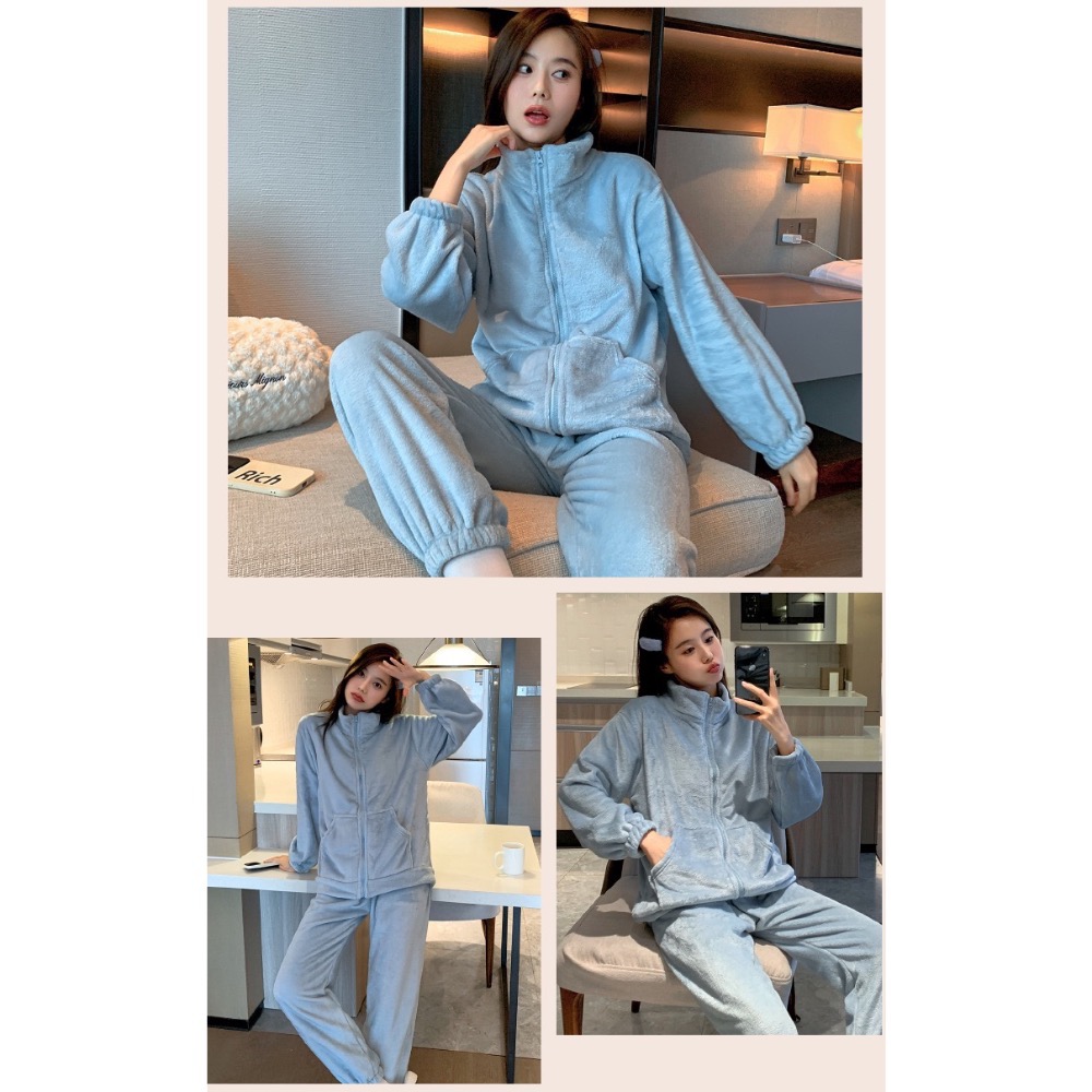 秋冬睡衣 女睡衣 長袖睡衣 暖暖水衣 睡衣套裝  女居家服 家居服 珊瑚絨 兩件套裝 可外穿 女睡衣 保暖睡衣-細節圖8