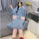 珊瑚絨 睡袍 女秋冬 睡衣 可愛睡衣 卡通睡袍 加絨 加厚 浴袍 睡袍 長款睡衣 法蘭絨 家居服套-規格圖10