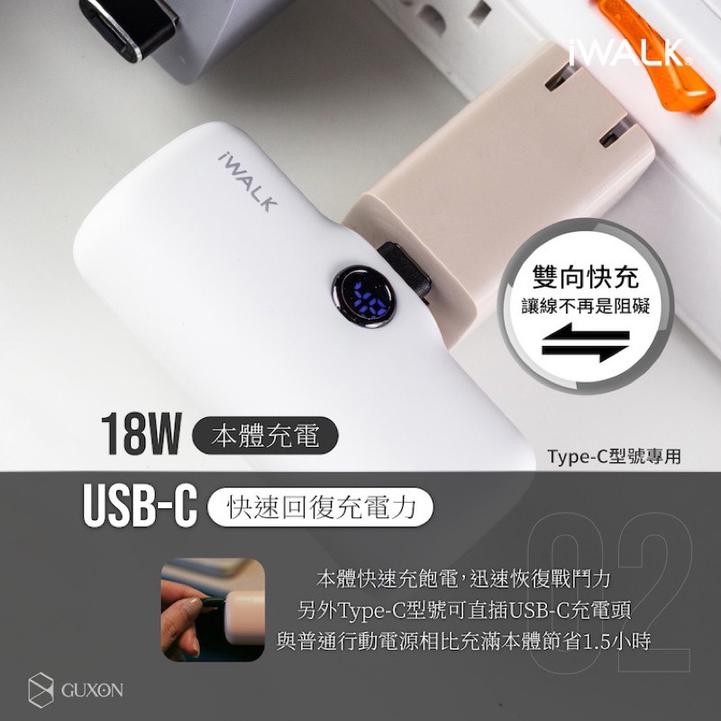 iWALK PRO第五代行動電源 閃充直插式行動電源 數位顯示充電寶口袋電源口袋寶移動電源IWAK5代蘋果TypeC-細節圖7