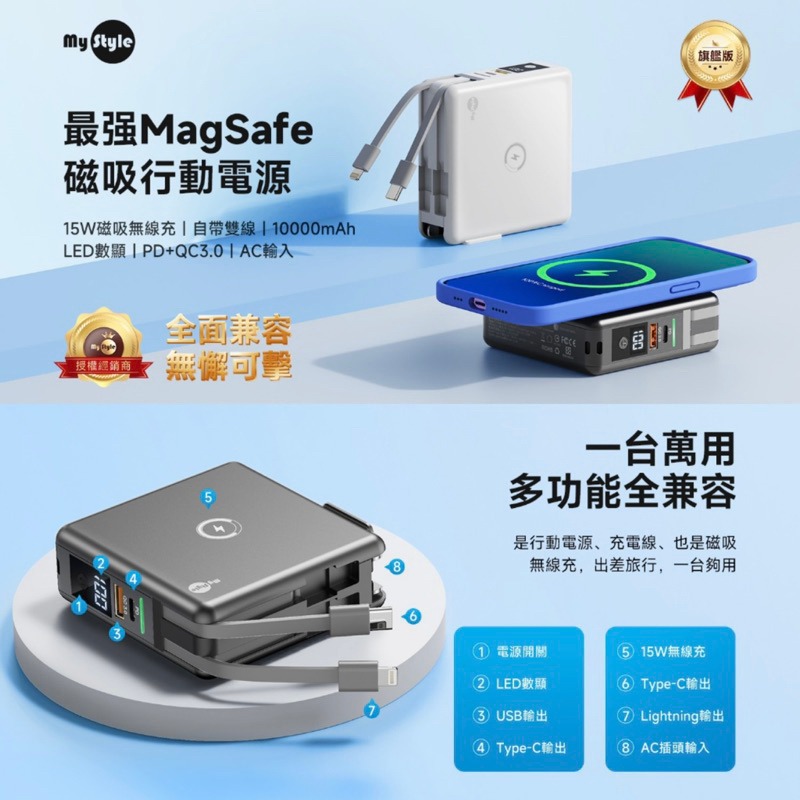 Mystyle 二代升級MagSafe多功能無線充電+自帶線行動電源+數顯充電頭PD快充大功率WPB01-細節圖2