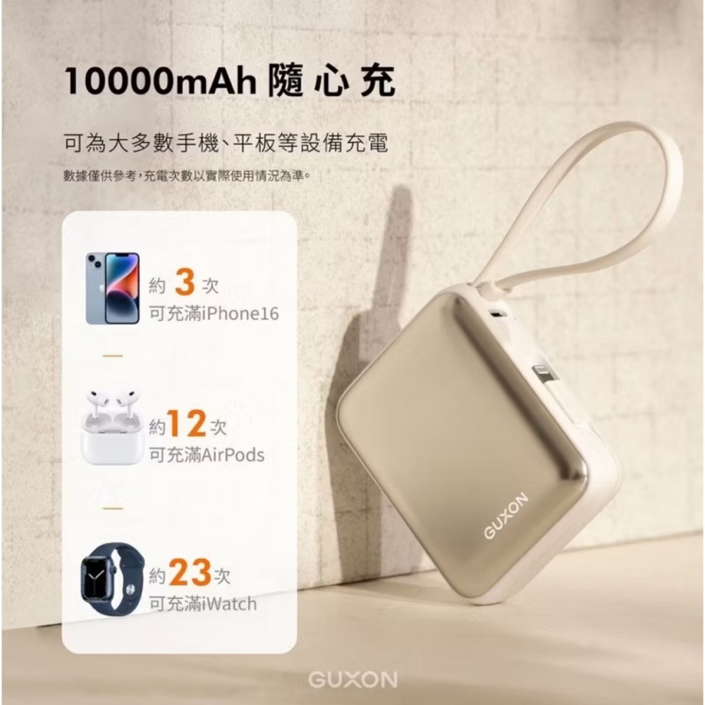 【GUXON古尚】巧方塊雙線行動電源 10000mAh 行動電源 行充 Type-C Lightning Leo 里歐-細節圖10