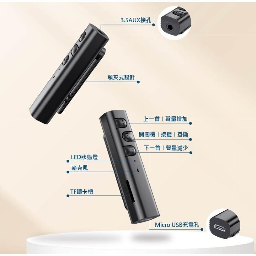 藍牙5.1領夾式插卡音源接收器,耳機有線變無線,喇叭車用音響-細節圖8