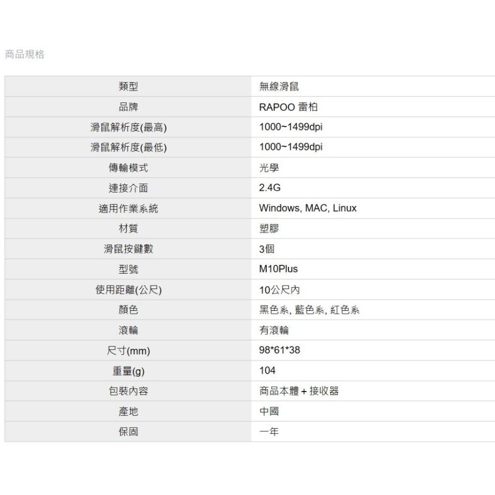 Rapoo雷柏M10 Plus 2.4G無線滑鼠-藍-細節圖9