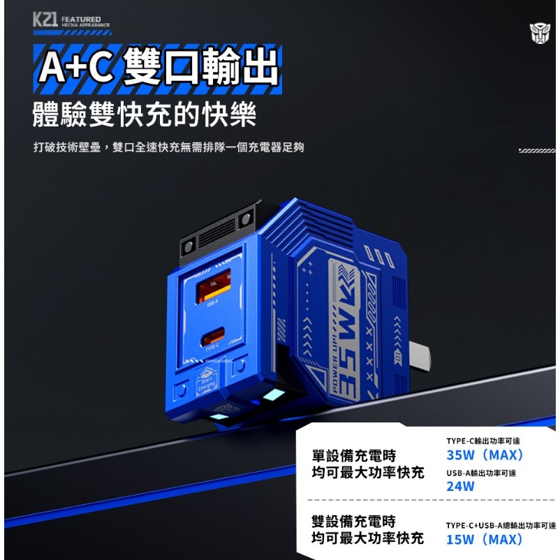 變形金剛PD雙孔35W氮化鎵充電頭快充頭-細節圖3