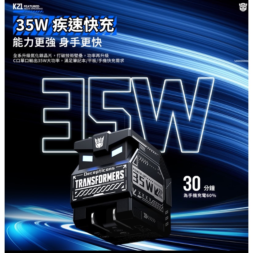 變形金剛PD雙孔35W氮化鎵充電頭快充頭-細節圖4