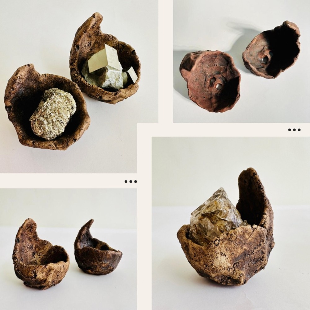 花盆王 知雨若泥 花器松柏小品種子塊根盆栽•空氣鳳梨手捏陶盆陶器•乾燥花瓶微景水晶收納展示架•台灣製現貨•月下搖籃-細節圖5