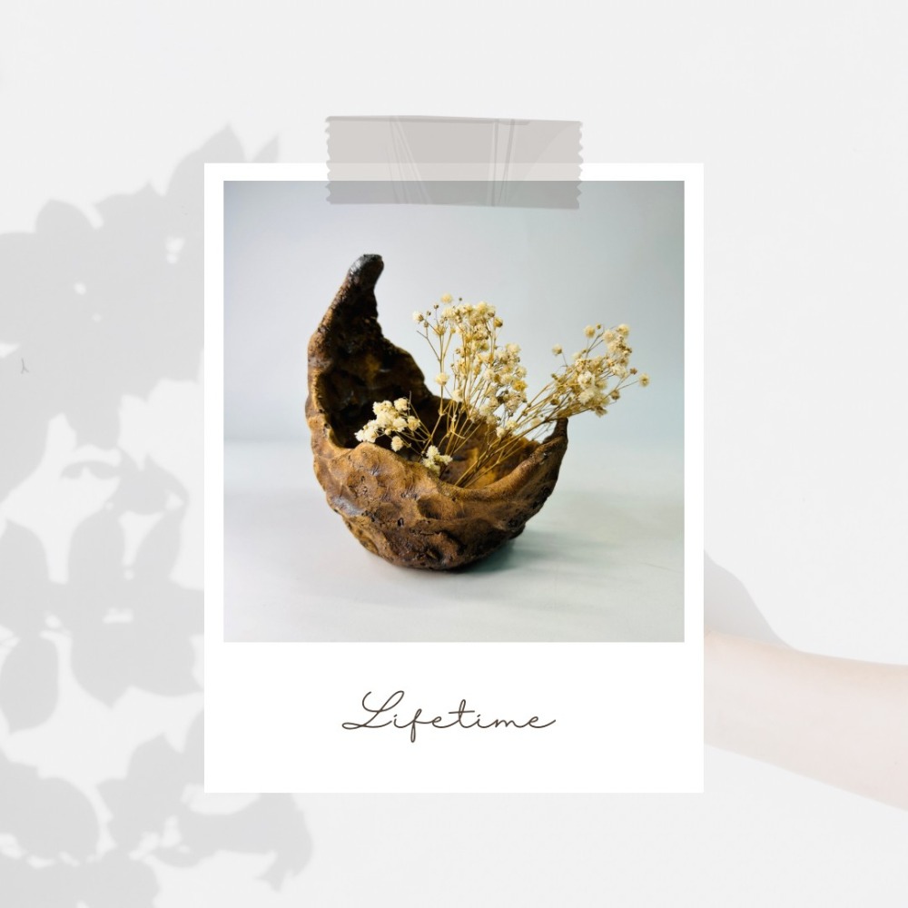 花盆王 知雨若泥 花器松柏小品種子塊根盆栽•空氣鳳梨手捏陶盆陶器•乾燥花瓶微景水晶收納展示架•台灣製現貨•月下搖籃-細節圖6