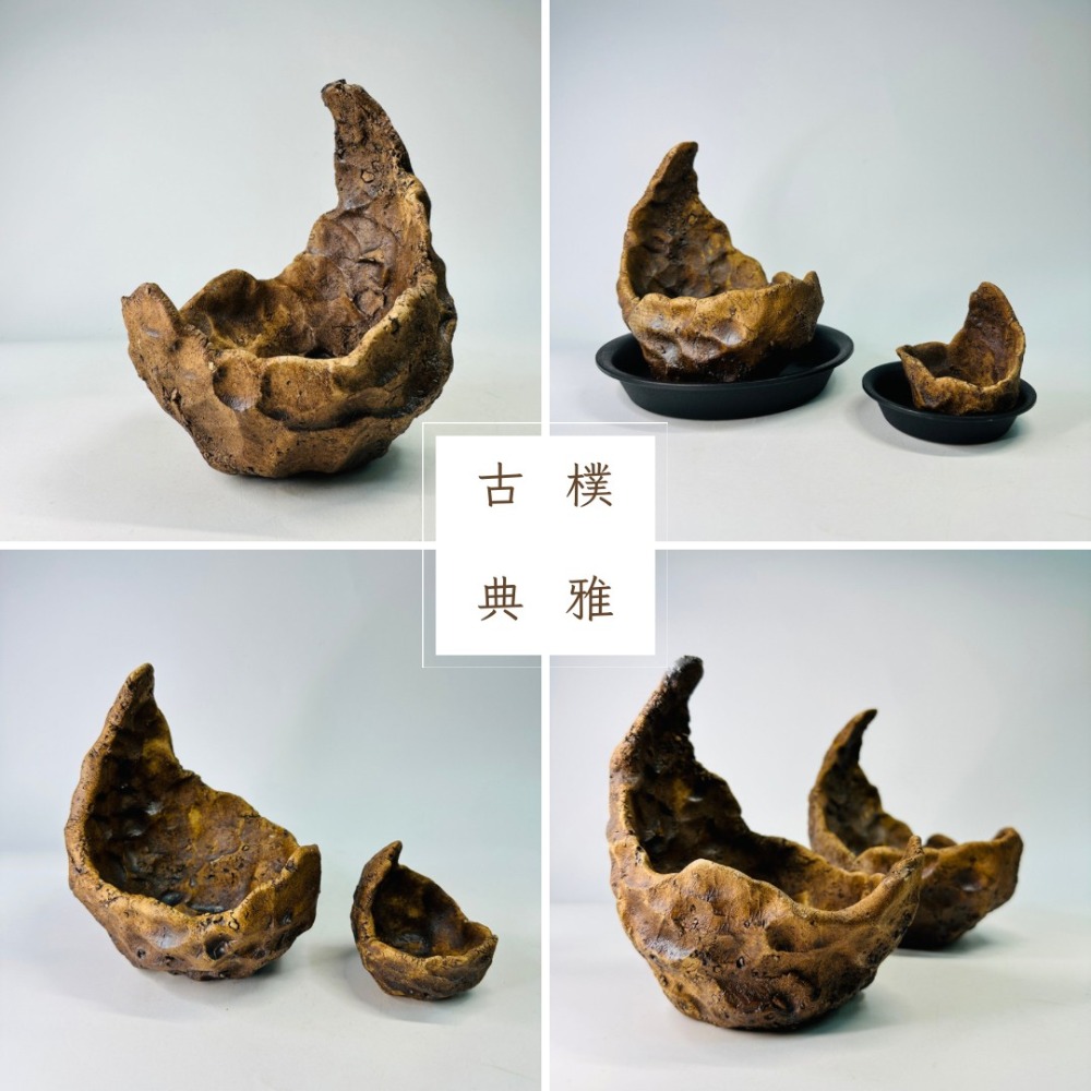 花盆王 知雨若泥 花器松柏小品種子塊根盆栽•空氣鳳梨手捏陶盆陶器•乾燥花瓶微景水晶收納展示架•台灣製現貨•月下搖籃-細節圖7