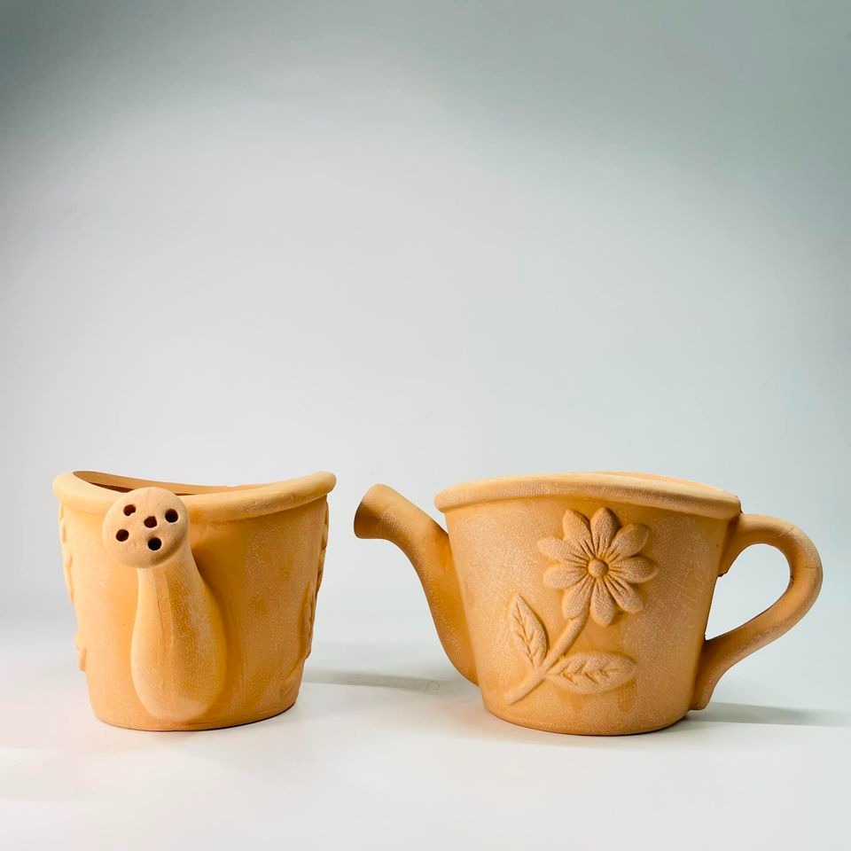 花盆王 知雨若泥 多肉陶盆組盆•3吋盆栽•手繪DIY創作花盆•園藝造景•鄉村風花園•台灣現貨•素燒透氣紅陶小花澆水器-細節圖3