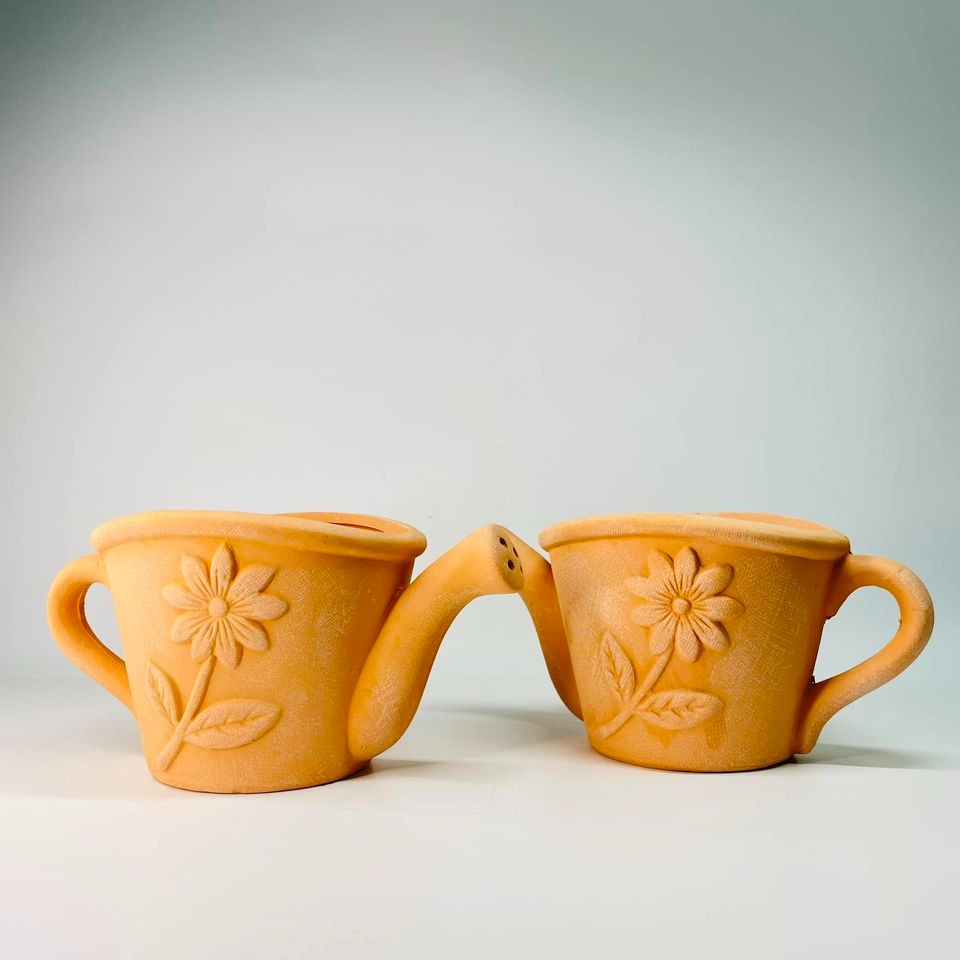 花盆王 知雨若泥 多肉陶盆組盆•3吋盆栽•手繪DIY創作花盆•園藝造景•鄉村風花園•台灣現貨•素燒透氣紅陶小花澆水器-細節圖4