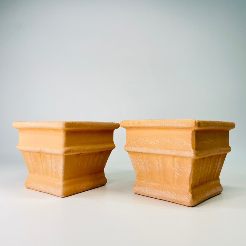 花盆王 知雨若泥 多肉植物盆栽•園藝組盆DIY•鄉村風造景花盆•台灣現貨•辦公室小物•素燒透氣紅陶方口刷白歐式小盆-細節圖4