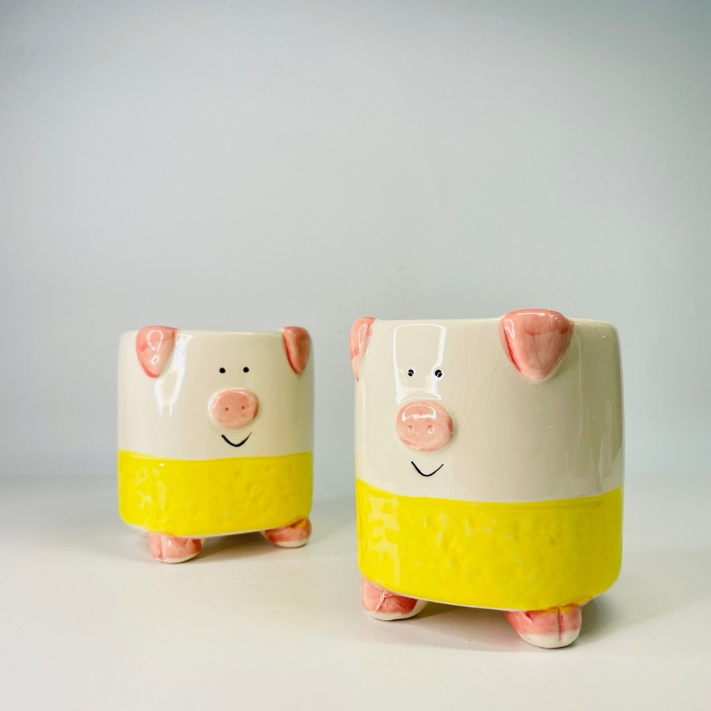 花盆王 知雨若泥 黃肚兜粉紅小豬陶瓷盆栽植物花瓶多肉花器 筆筒文具化妝品收納 畢業婚禮佈置辦公室小物生日禮物DIY台灣-細節圖5