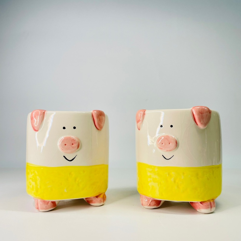 花盆王 知雨若泥 黃肚兜粉紅小豬陶瓷盆栽植物花瓶多肉花器 筆筒文具化妝品收納 畢業婚禮佈置辦公室小物生日禮物DIY台灣-細節圖7