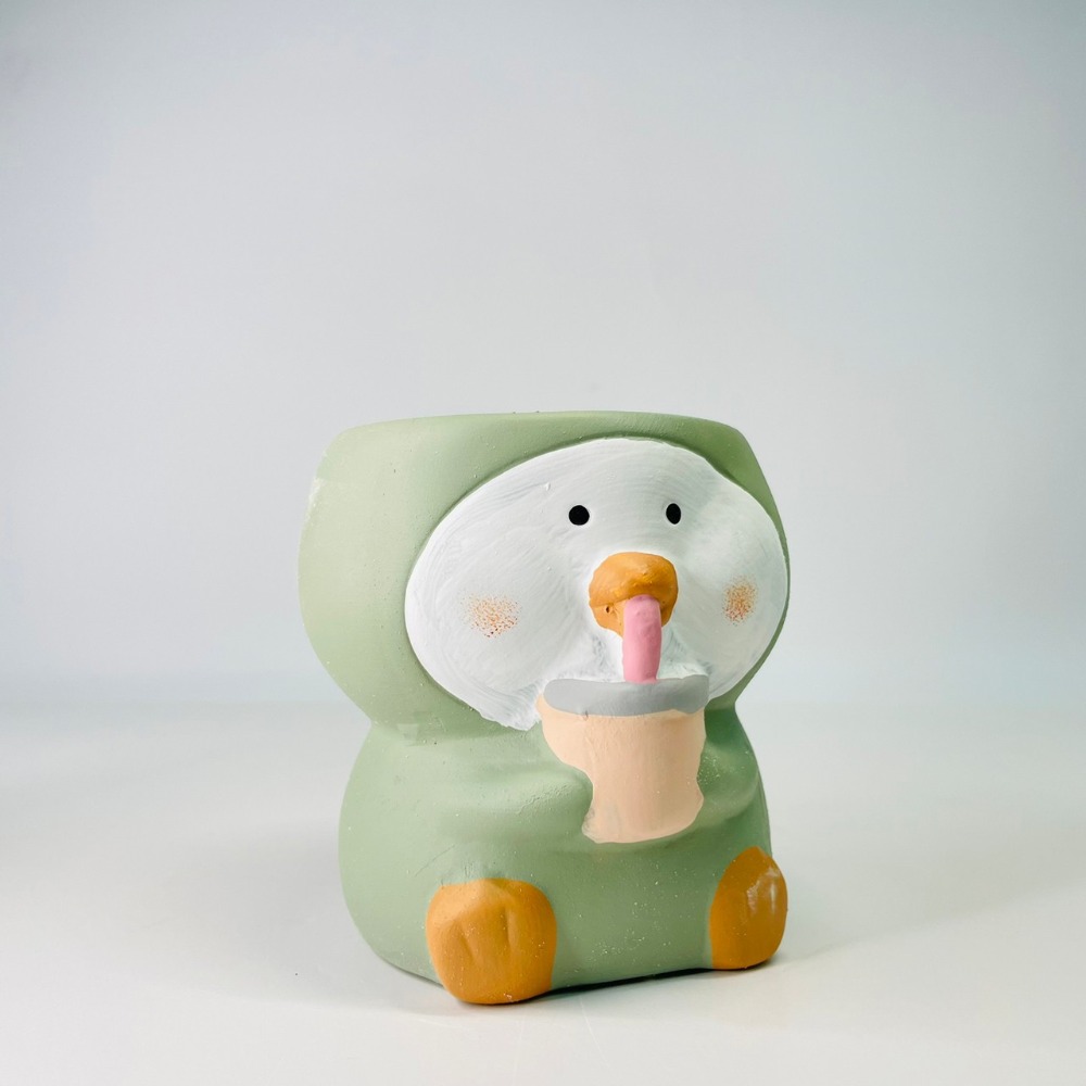 花盆王 知雨若泥 小企鵝喝珍奶陶瓷盆栽植物花瓶多肉花器 筆筒文具化妝品收納 畢業婚禮佈置辦公室小物生日禮物DIY台灣-細節圖4