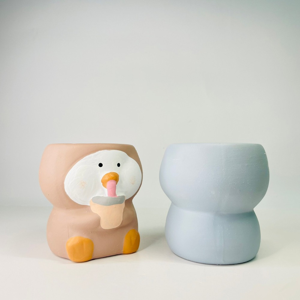 花盆王 知雨若泥 小企鵝喝珍奶陶瓷盆栽植物花瓶多肉花器 筆筒文具化妝品收納 畢業婚禮佈置辦公室小物生日禮物DIY台灣-細節圖5