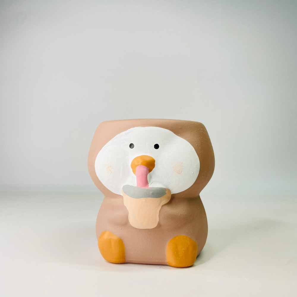 花盆王 知雨若泥 小企鵝喝珍奶陶瓷盆栽植物花瓶多肉花器 筆筒文具化妝品收納 畢業婚禮佈置辦公室小物生日禮物DIY台灣-細節圖7