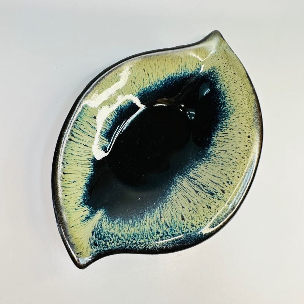 花盆王 知雨若泥 彩釉深色星空葉子花盤•盆栽底盤苔球盤居家裝飾首飾盤子招財聚寶盆•日式風格立香薰香盤•台灣現貨-細節圖5